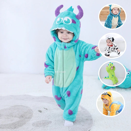 Sully Kigurumis Baby Girls Clothes Romper Winter Soft Warm Infant Boys  Bodysuit Cosplay Pika Hooded Zipper Jumpsuits