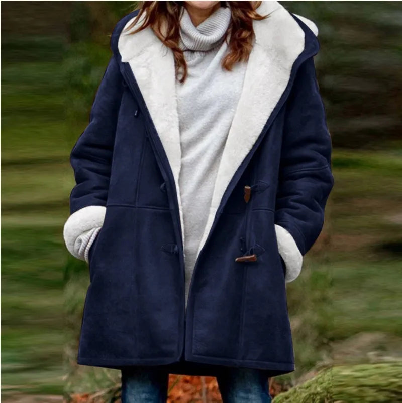 Winter Women's Sherpa Jacket Casual Trendy Warm Fleece Lined Pocket Overcoat Hooded Parka Toggle Buttons Coats Velvet Outerwear