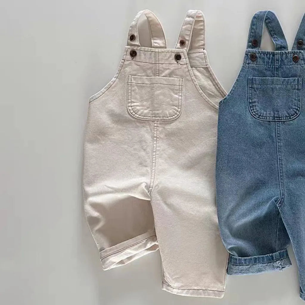 2024 Spring Kids Overalls Loose Girl Baby Suspenders Pants Newborn Retro Jeans Boy Infant Casual Trousers Toddler Denim Pants