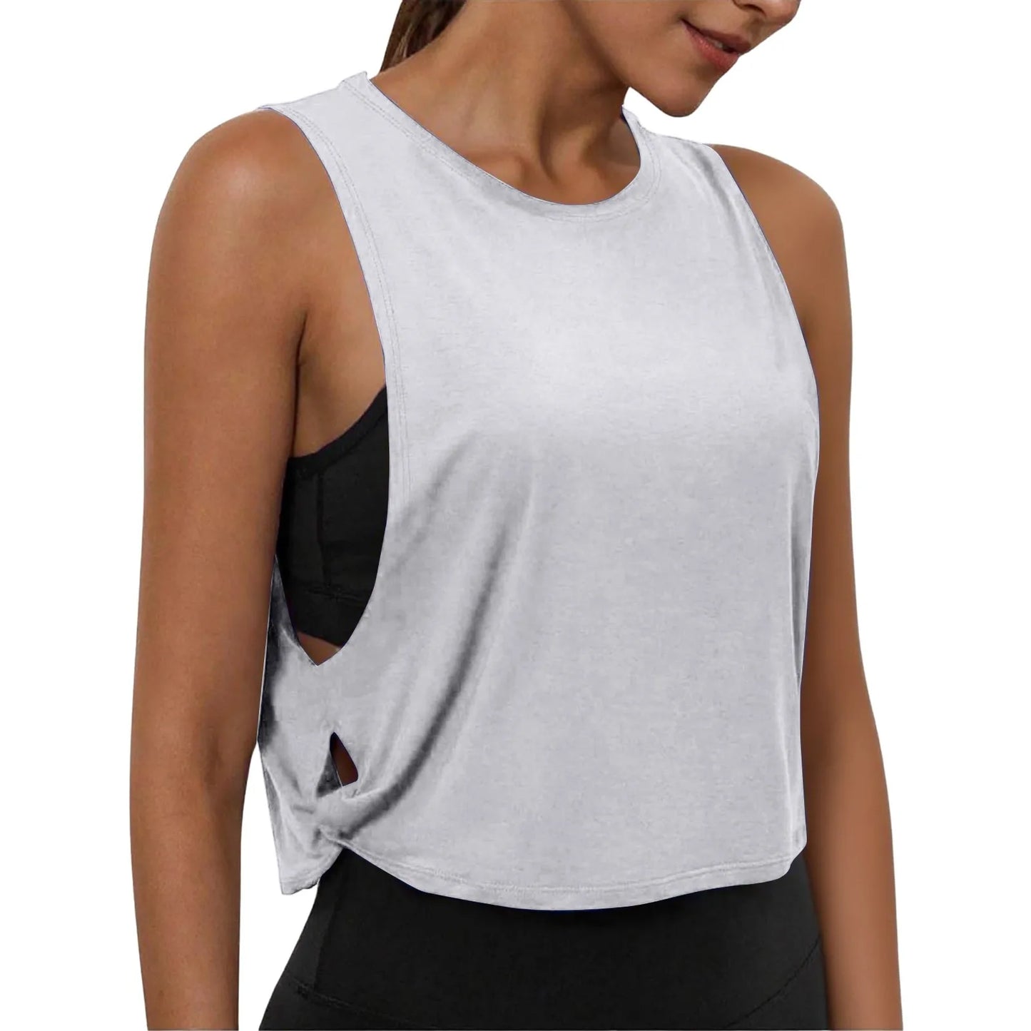 Women Sleeveless Yoga Tops Athletic Vest Breathable Blouse Cover Up Gym Workout Cool T-Shirt Running Short Tank Crop Top