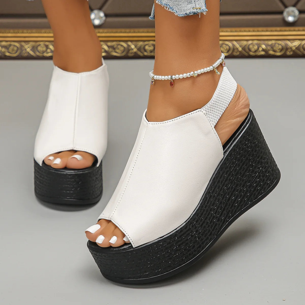 Women Sandals High Quality Summer Leather Wedge Sandals Women  New Platform High Heels Shoes Sexy Open Toe Elegant Sandals
