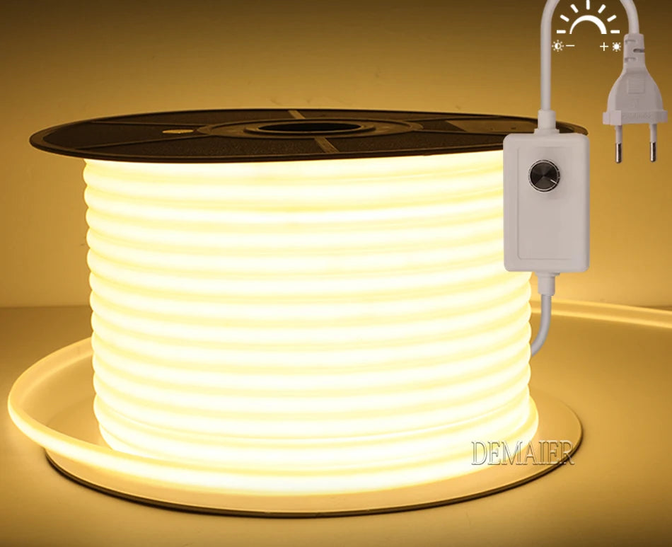 COB LED Strip 360leds/M High Bright EU Plug 220V CRI RA90 Waterproof Outdoor Garden FOB LED Tape For Bedroom Kitchen Lighting