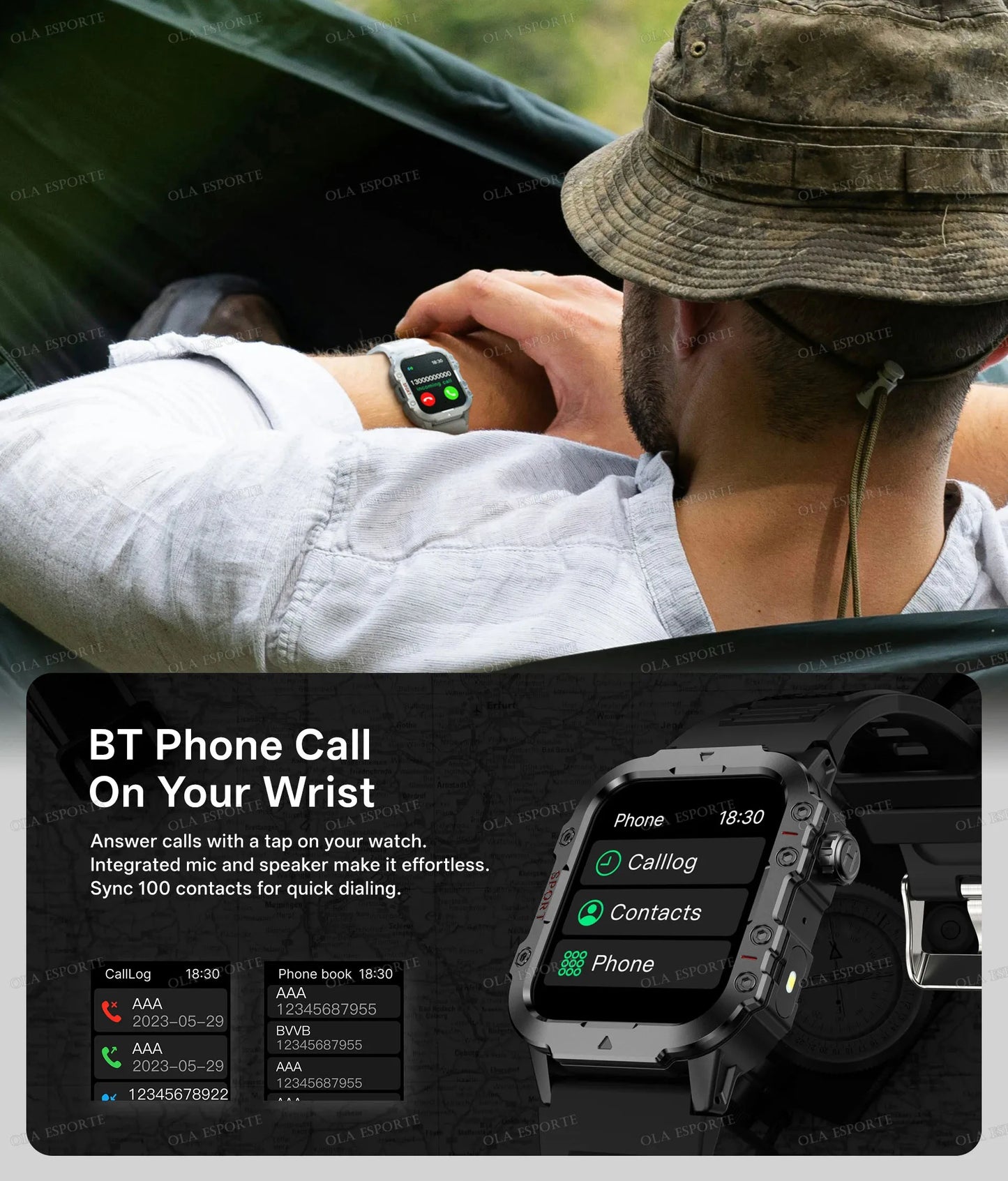 2025 New Military Smart Watch Men IP67 3ATM Waterproof Outdoor Sports Fitness Tracker Health Monitor 1.44Inch BT Call Smartwatch