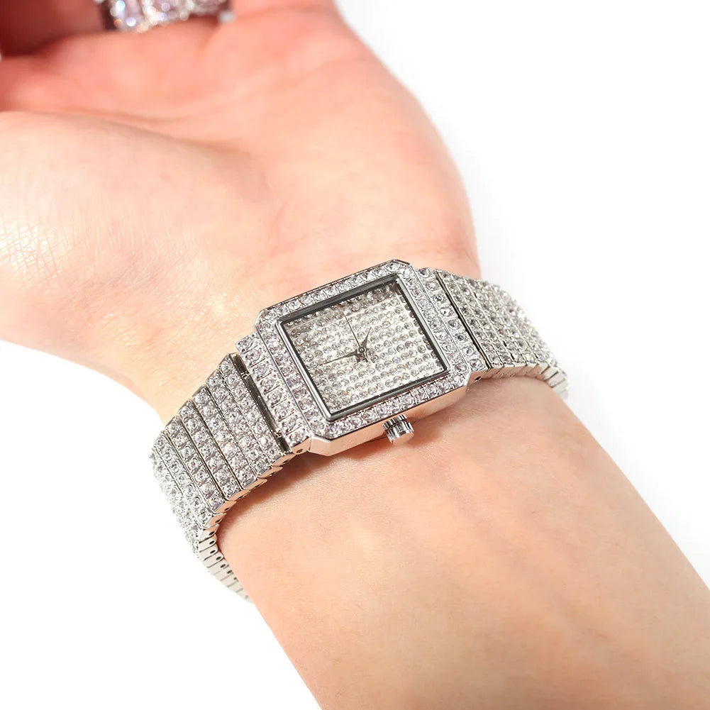 Diamond Square Women Watch Gold Silver Luxury Ladies Dress Quartz Watch Casual Simple Couple Wristwatches Dames Horloges