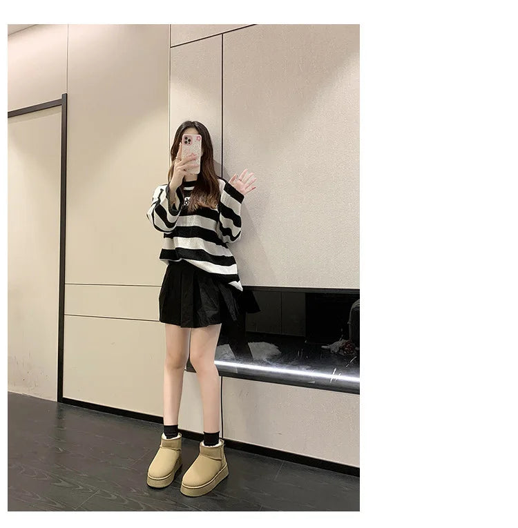 Winter Women Short Plush Warm Snow Boots Casual Shoes New Suede Fur Chelsea Ankle Boots Flats Platform Ladies Shoes Botas