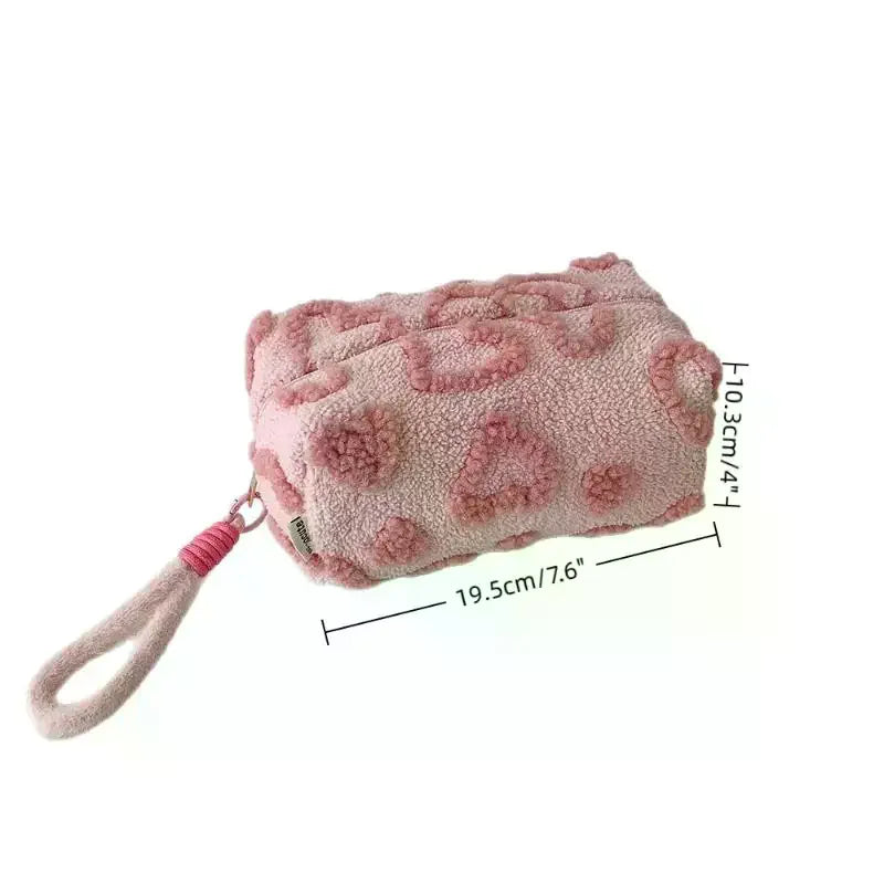 Cute Plush Makeup Bag For Women Portable Travel Small Cosmetic Bags Solid Color Zipper Toiletry Bag Washing Pouch Storage Bags