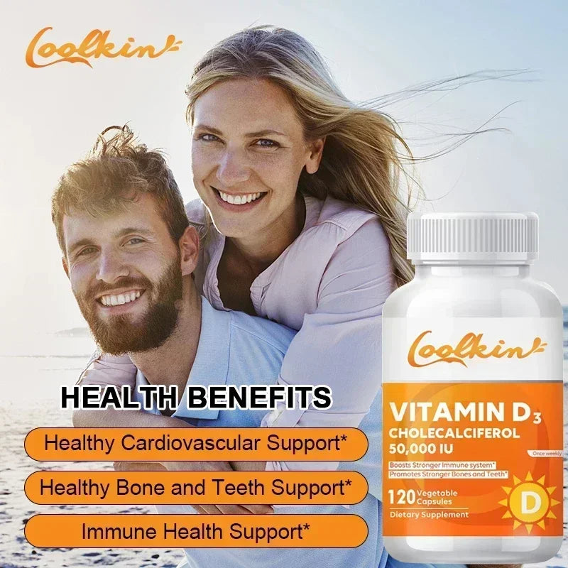 Vitamin D3 50000IU - Muscle Health, Strong Bones and Nervous System Health, Support Immune