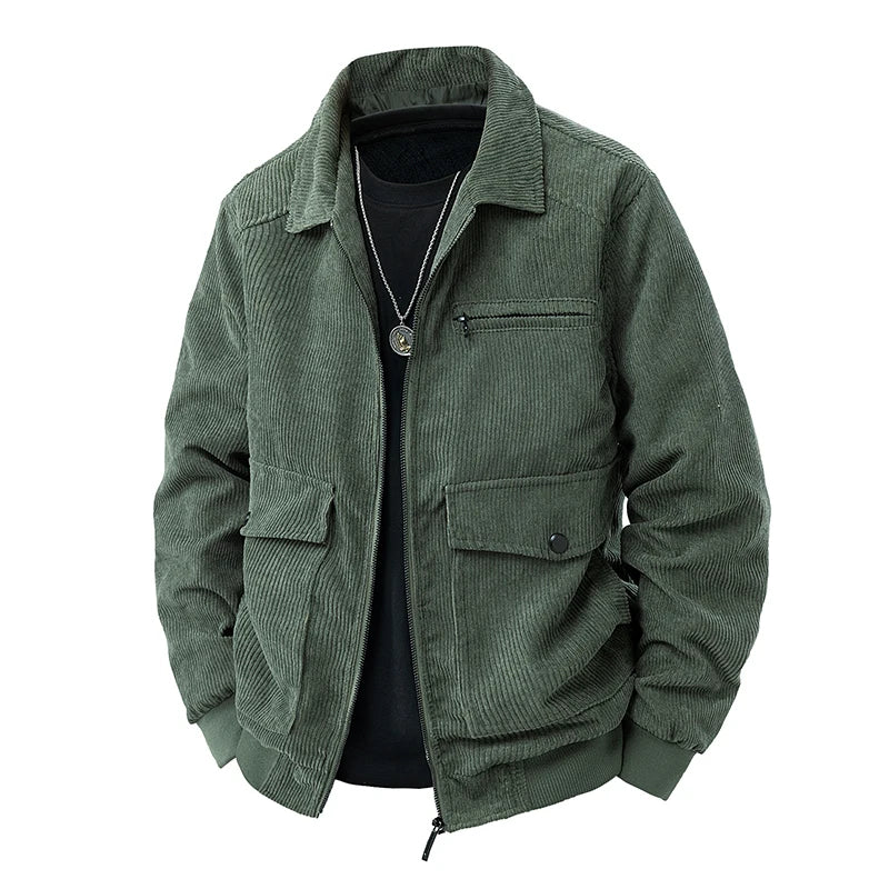 Corduroy Jackets for Men Autumn Winter Windbreaker Solid Casual Cargo Jacket Multi Pockets Outwear Coat Fashion Utility Jacket