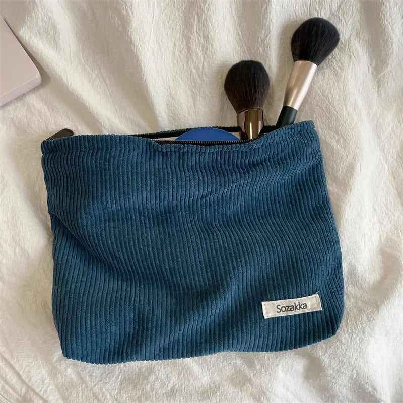 Soft Large Cosmetic Bags Women Neceser Makeup Toiletry Bag Fashion Travel Make Up Bag Corduroy Brush Pencil Organizer Case
