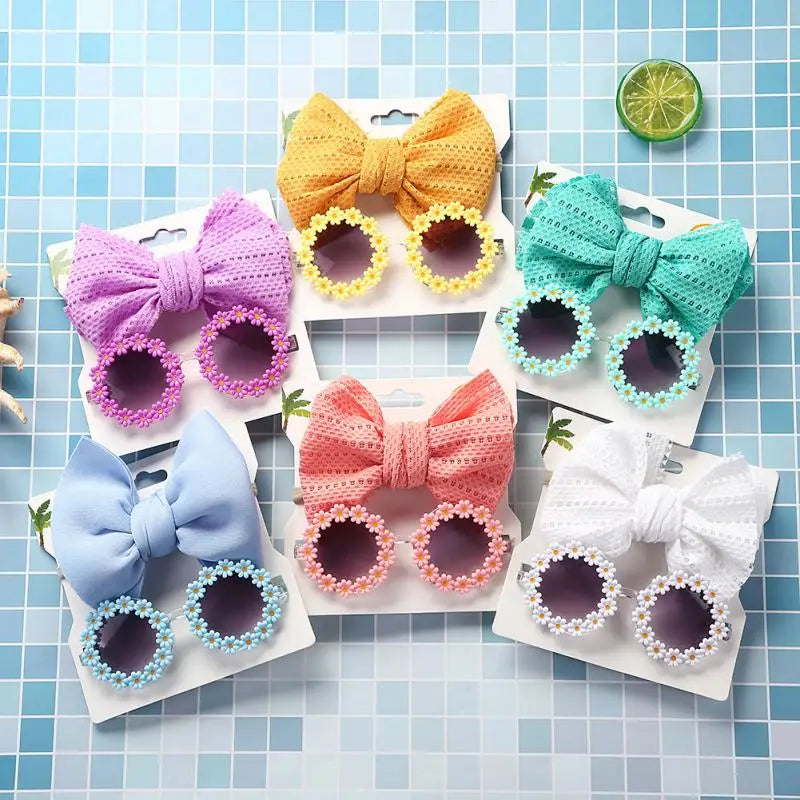 0-8 Years Old Children's Sunglasses Headband Set Sun Flower Sun Glasses Girls Princess Style Eyewear Kids Birthday Party Gifts