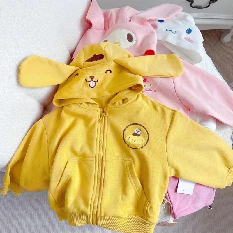 Sudadera Sanrio para niños con capucha Kawaii My Melody Kuromi Cinnamoroll cremallera abrigo cálido de manga larga Purin felpa niñas Sudadera con capucha regalo