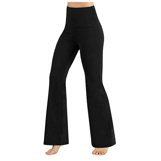 Middle Waist Flare Pants For Women Tummy Control Workout Long Trousers Elastic Casual Streetwear Fashion Leggings Bottoms