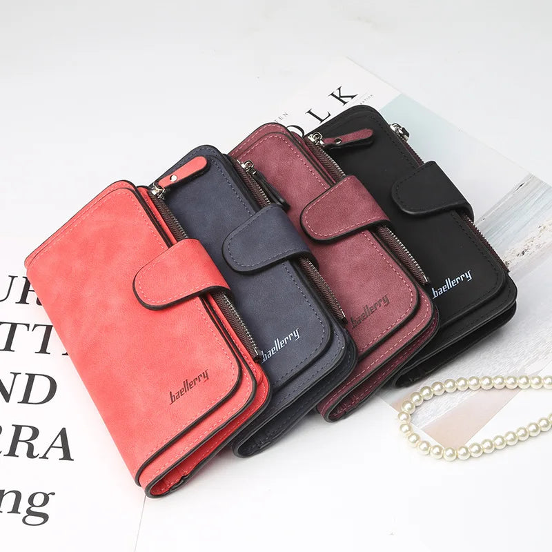 Baellerry Women's Long Wallet High Quality with Buckle Multiple Card Slots Mobile Phone Holder Hand-held Bag