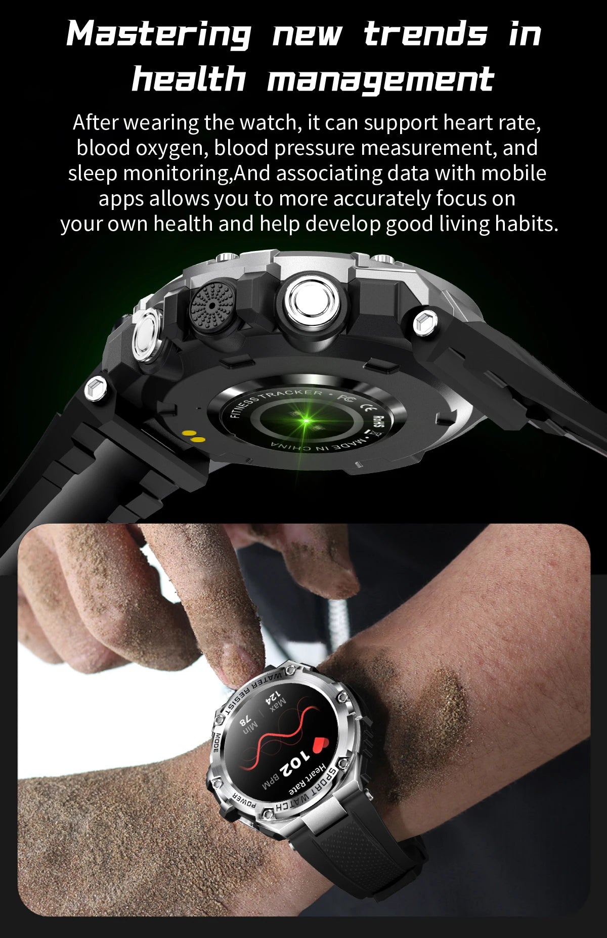 Outdoor Sport Smart Watch Men 800mAh Long Life Battery Bluetooth Call IP68 Waterproof Fitness Tracker SmartWatch For Android ios