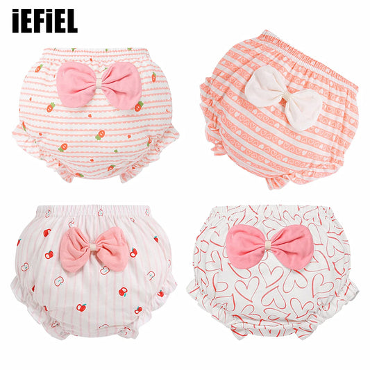 Pink 4 Pieces Baby Toddlers Girls Cute Cotton Bloomers Cartoon Print Bowknot Brief Crawl Underwear Comfort Panty