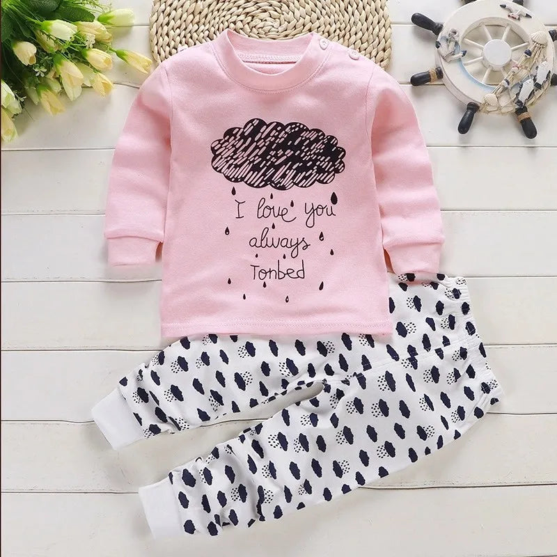 Chinese Baby Girl Clothes Autumn Set Long Sleeve Clothing Pink Cloudy Tshirts + Pants 2piece Set Toddler Infant Girl Outfits