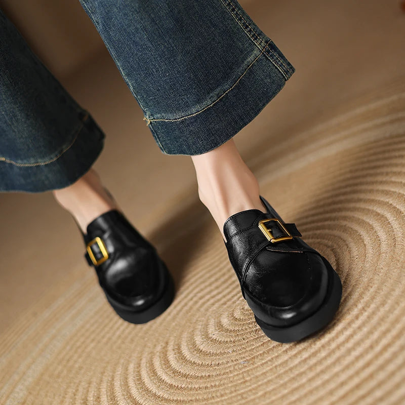 2026 New Women Pumps Pointed Toe Women Shoes Chunky Heel Loafers Fashion High Heels Split Leather Ladies Shoes Big Size 43