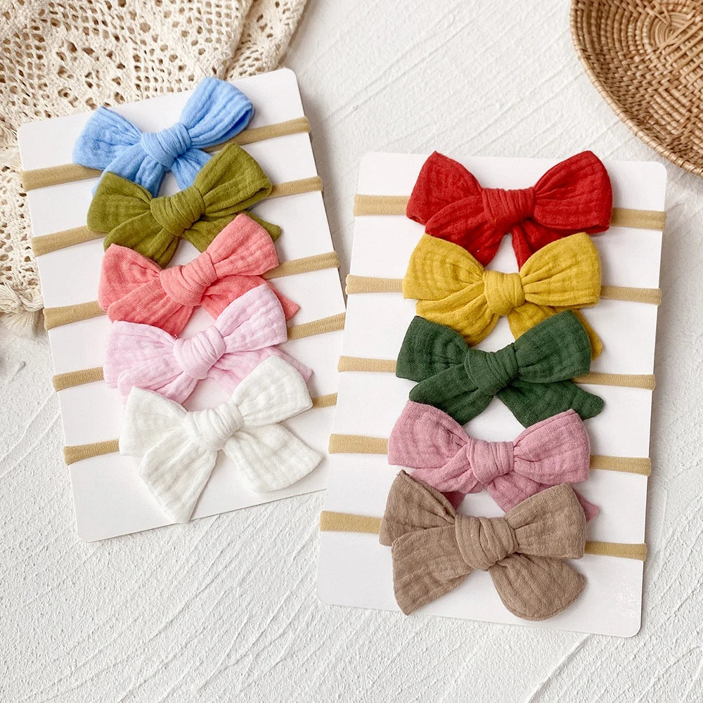 5 unids/set de diadema con lazo de algodón para bebé, banda elástica de nailon para niñas, diademas para niños, accesorios bonitos para el cabello, tocados para niños recién nacidos