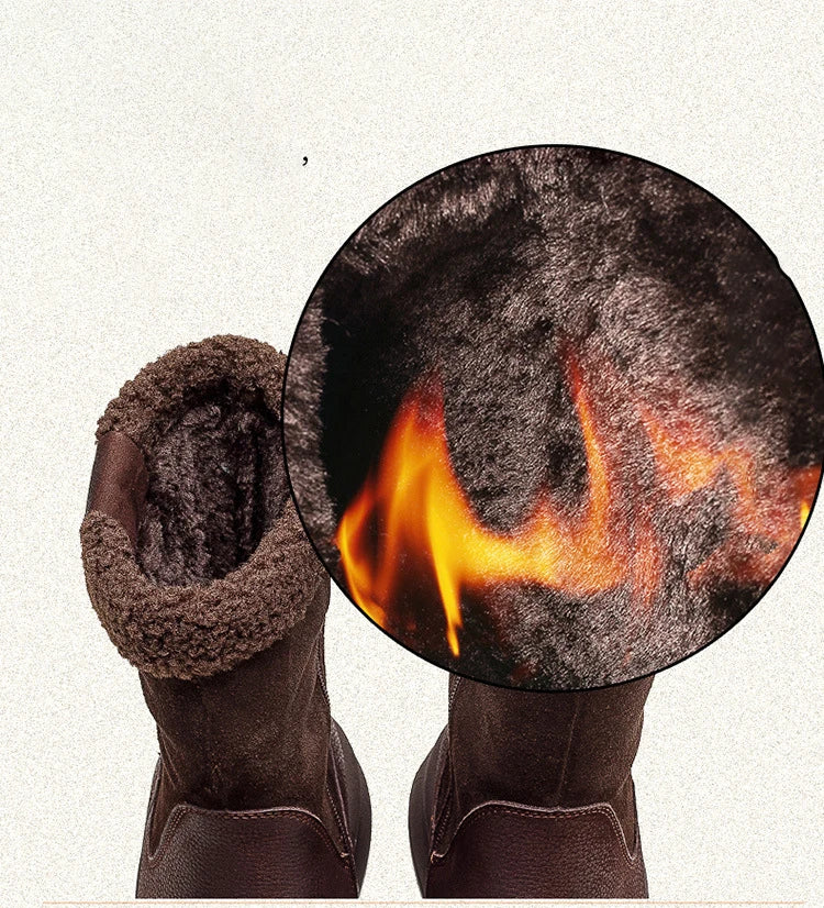 Koznoy 5cm Natural Genuine Leather Chunky Cow Spring Rubber Ankle Boots Soft Soled Winter Plush Flats Booties Autumn Women Shoes