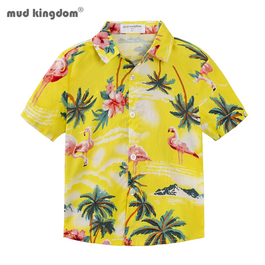 Mudkingdom-Camiseta hawaiana para niños, camisetas de manga corta con estampado Floral de dinosaurio, ropa para niños pequeños, camisetas con botones para vacaciones en la playa