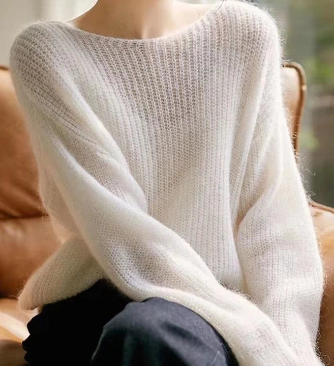 Elegant See-through Women Sweater Pullover Loose Jumper Autumn Winter Soft Warm Women Knitwear Sweater Basic Solid Cashmere Tops