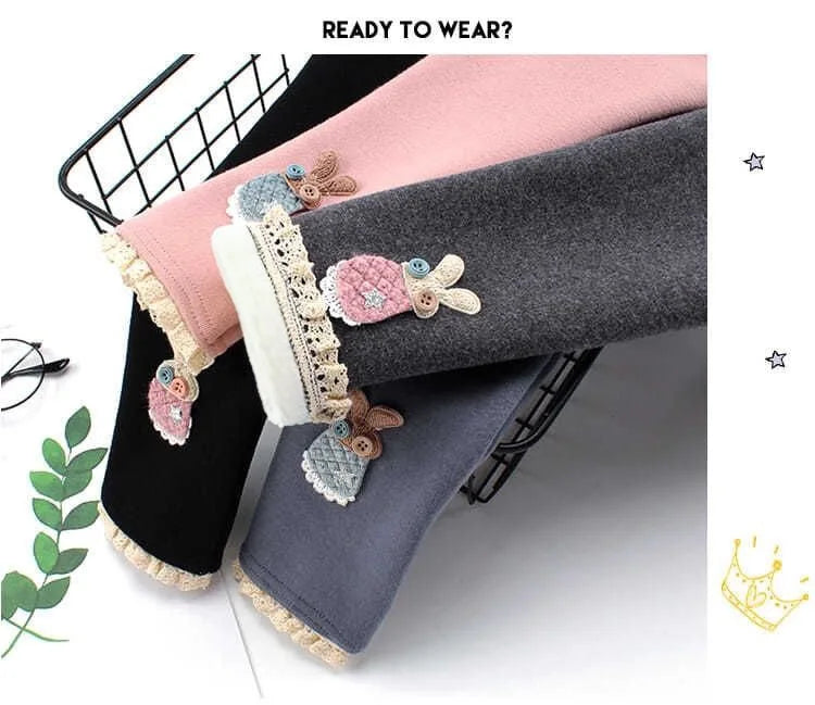 Girls Thermal Leggings Autumn Winter Kids Cute Rabbit Simplicity Tight Warm Trousers Baby Children Skinny Pants Casual Bottoms