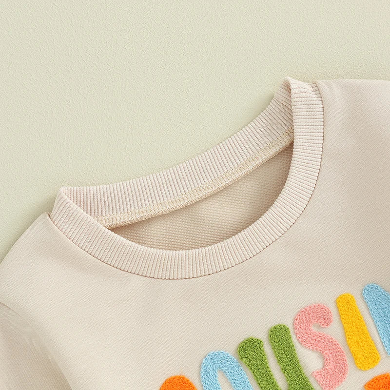 Lioraitiin Sudadera de otoño para bebés y niños pequeños con bordado de letras borrosas y manga larga con cuello redondo y parte superior suelta