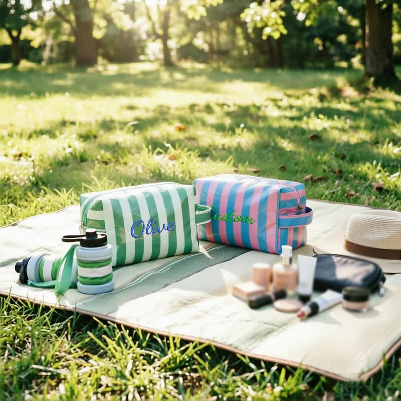 Customised Embroidery/Standard Style 2 Options, Striped Handbag, Makeup Storage Bag, Back-to-School Season, Gift!