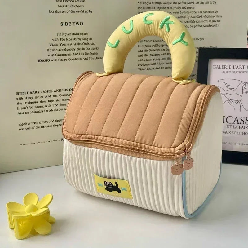 Makeup Bag Large Capacity Cartoon House Shape Toiletry Bag Cute Portable Handheld Storage Bags Travel Storage Organizer