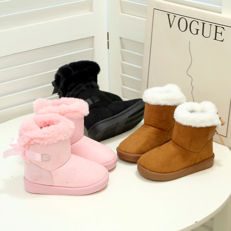 Toddler Boys Girls Winter Warm Cotton Boots 2025 New Kid Snow Boots with Bow Detail Non-slip Simple Versatile School Daily Wear