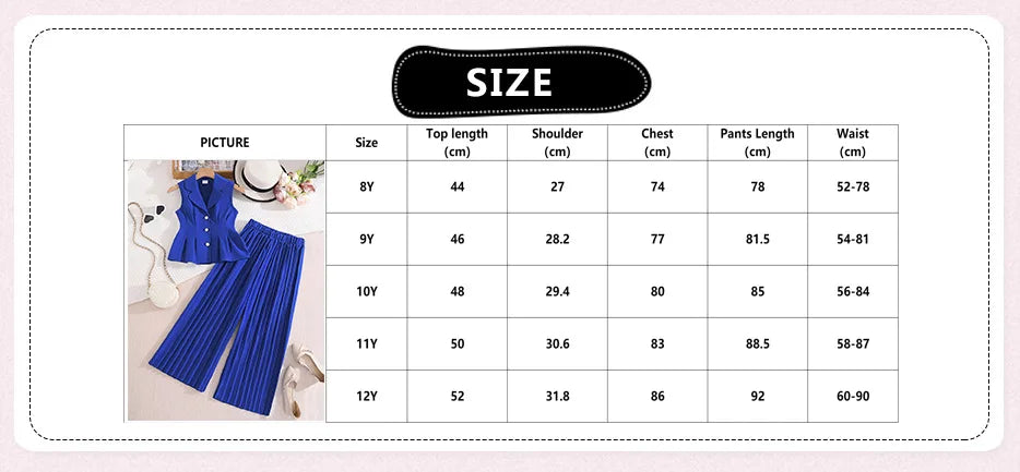 2026 New Summer Girls Clothing Set Fashion Sleeveless Top+ Pants 2Pcs Suit For 6-12 Years Teenagers Kids Outfit