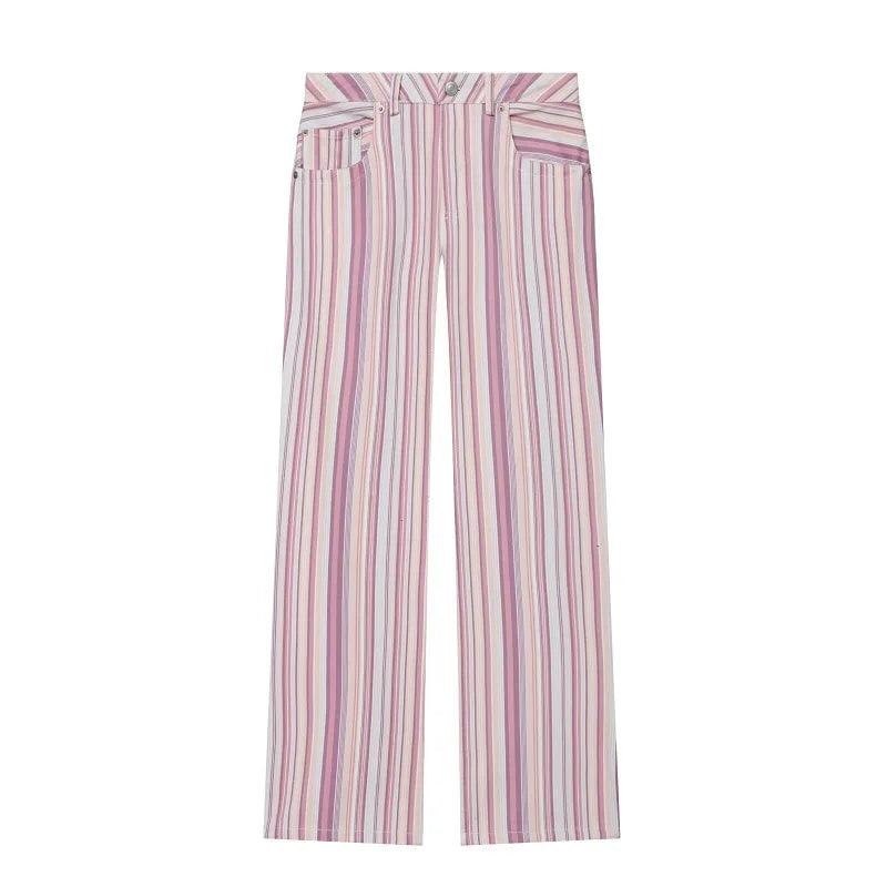 MUJER Striped Women's Jeans Pants Low Rise Baggy Pants Jeans Women Fashion Summer Denim Trousers Women Wide Leg Pants for Women