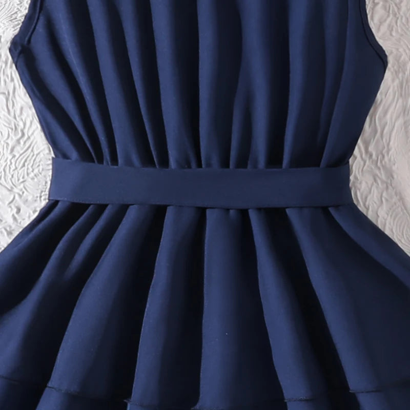 Girls 8-12 Fashion Dress, Solid Color Stand Collar Button A-Line Tiered Dress, Chic and Stylish for Daily Outings