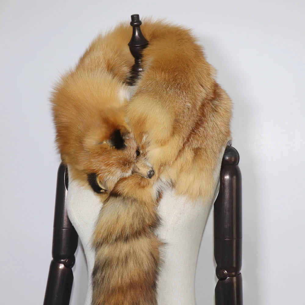 Winter Warm Large Real Fox Fur Collar Natural Fur Coat Scarves Luxury Women Men Jackets Hood Shawl Decor Female Neck Scarf Wraps