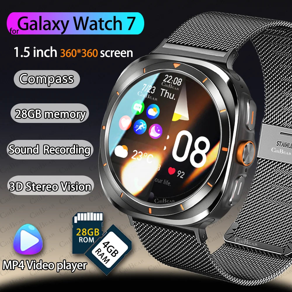 For Galaxy Watch 7 Ultra Smart Watch Men Compass 4GB RAM MP4 Video Player Heart Rate Watches Outdoor Sports BT Call Smartwatch