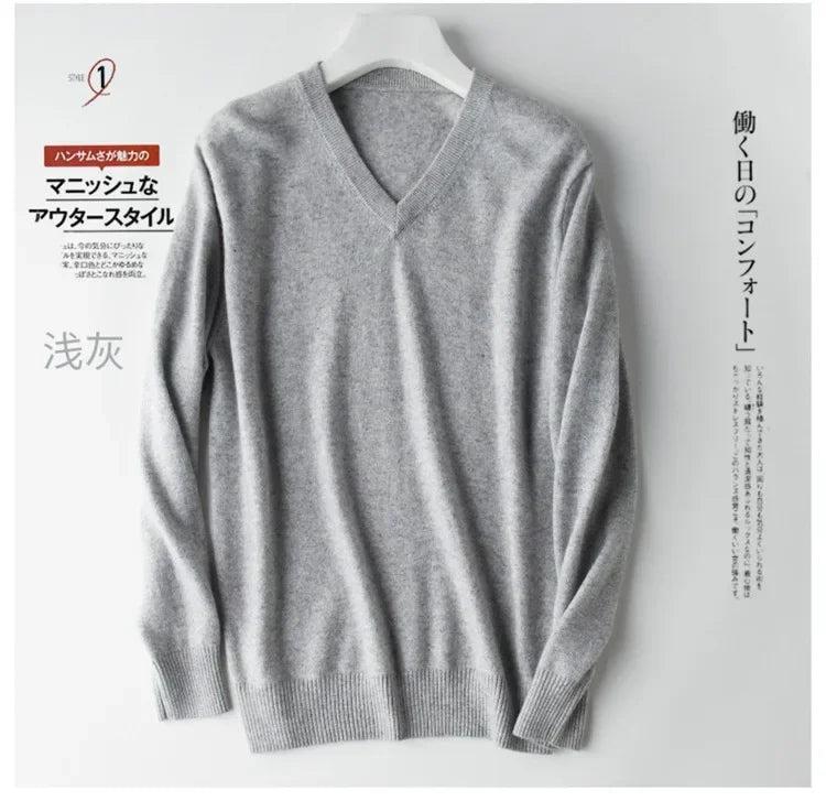 Cashmere Cotton Blend Classic V-neck Knitted Sweater Men Pullover 2024 Autumn Winter Soft Warm Business Casual Jumper pull homme