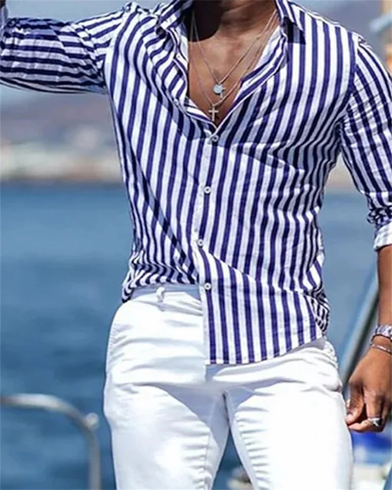 Fashion Men's Shirt Long Sleeve Striped Print Top Men Social Luxury Men's Wear Hawaiian Elegant Classic Fashion S-6XL