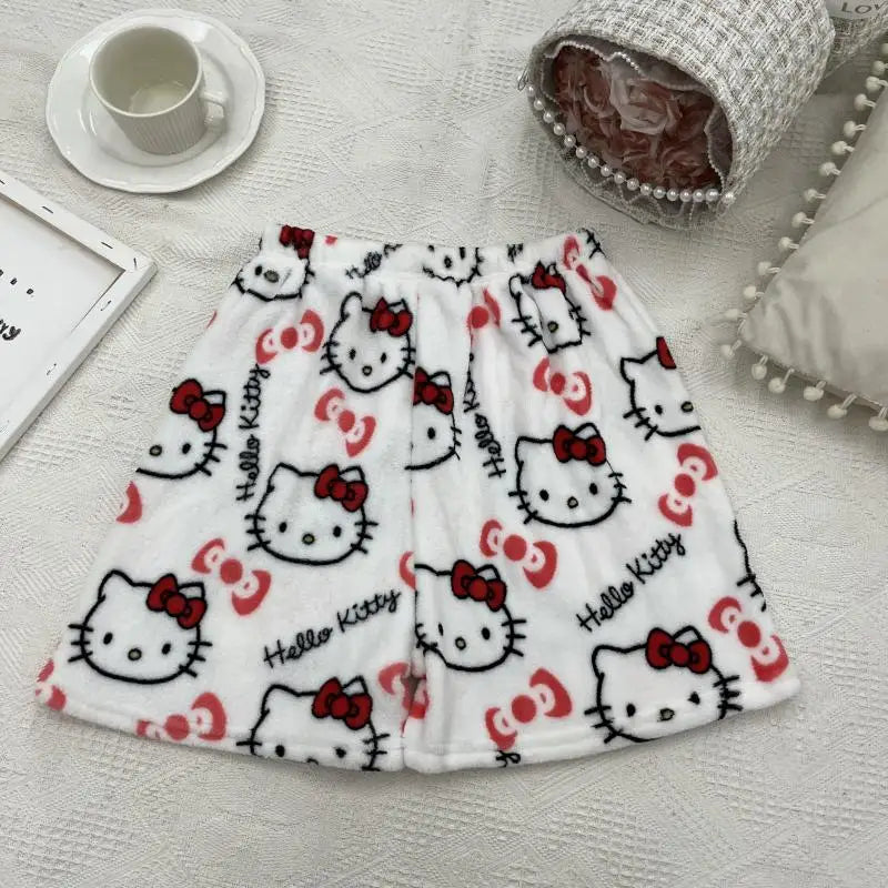 Miniso Hello Kitty Summer Athletic Shorts Pants Kawaii Y2K Flannel Ladies Winter Pajama Pants Girl Gift Women Home Pant