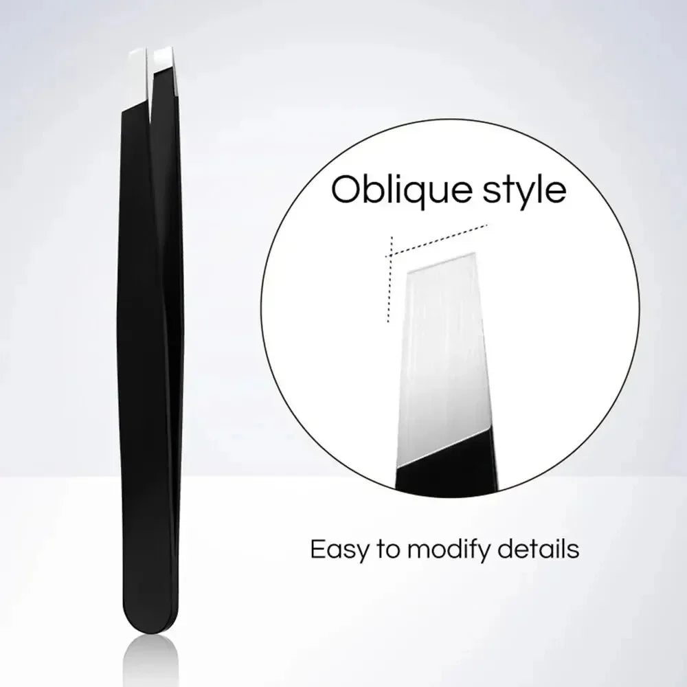 Stainless Steel Eyebrow Tweezers with Trimming Knife Slant Flat Tip Hair Remover Eyebrow Eyelash Beard Double Eyelid Makeup Gift