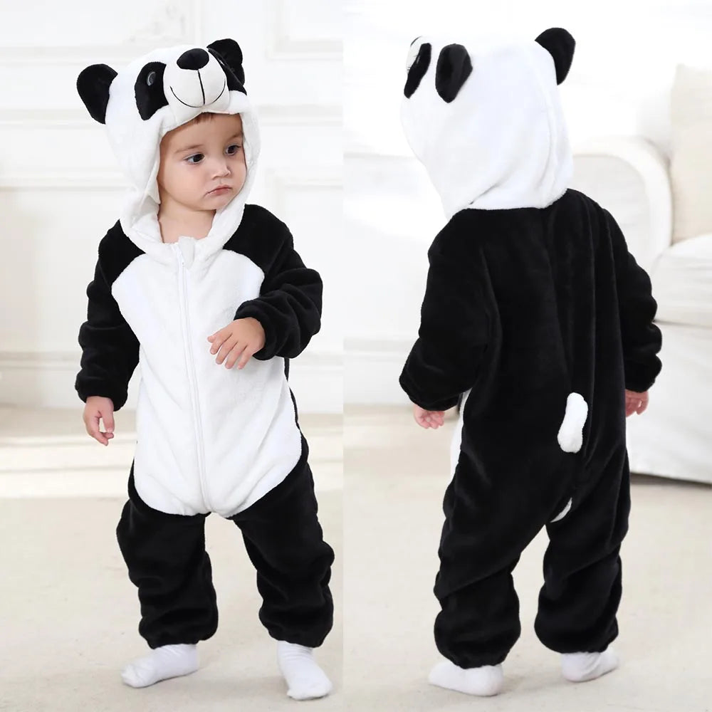 Kigurumi Baby Romper for Boys 0 to 3 6 9 12 18 24 Months Tiger Rabbit 2024 Winter Warm Newborn Kids Girl Jumpsuit Zipper Clothes