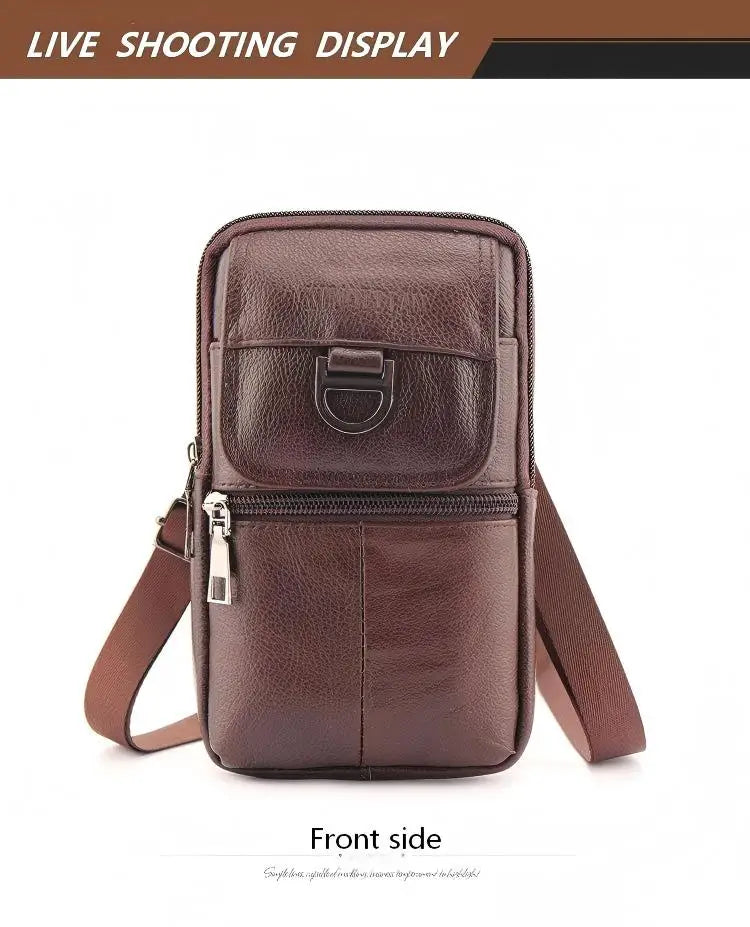 Men's Leather Waist Bag - Large Capacity Mobile Phone Belt Bag - Outdoor Work Backpack, Sports Hiking Bag Portable Crossbody Bag