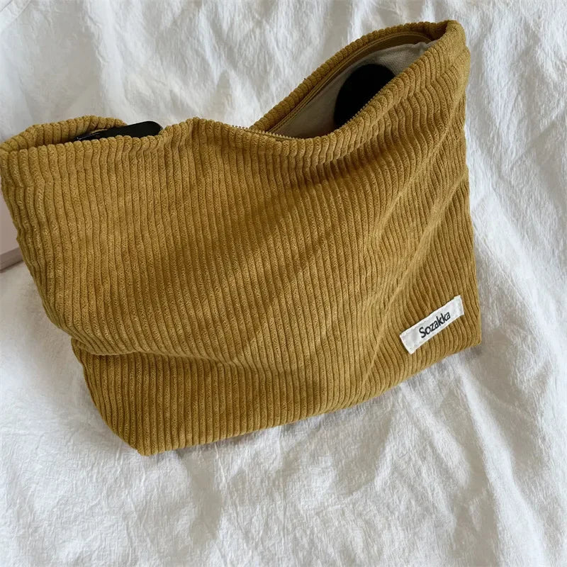 Soft Large Cosmetic Bags Women Neceser Makeup Toiletry Bag Fashion Travel Make Up Bag Corduroy Brush Pencil Organizer Case