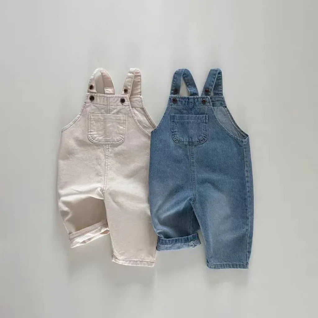 2024 Spring Kids Overalls Loose Girl Baby Suspenders Pants Newborn Retro Jeans Boy Infant Casual Trousers Toddler Denim Pants
