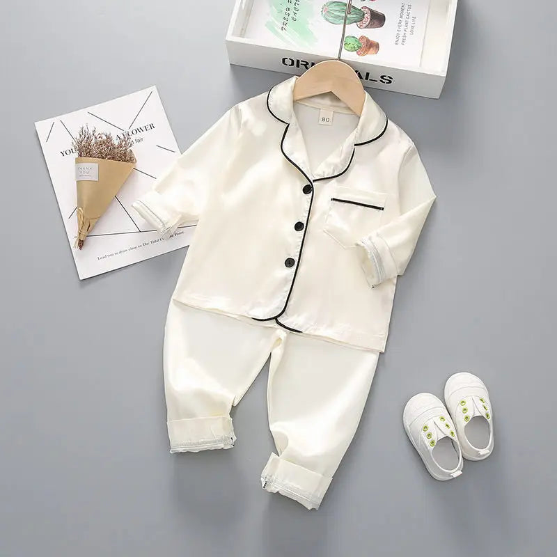 Boys Girls Kids Pajama Sets Causal Solid Long Sleeve T-Shirt Tops with Pants Toddler Baby Sleeping Clothes Pijamas Sleepwear