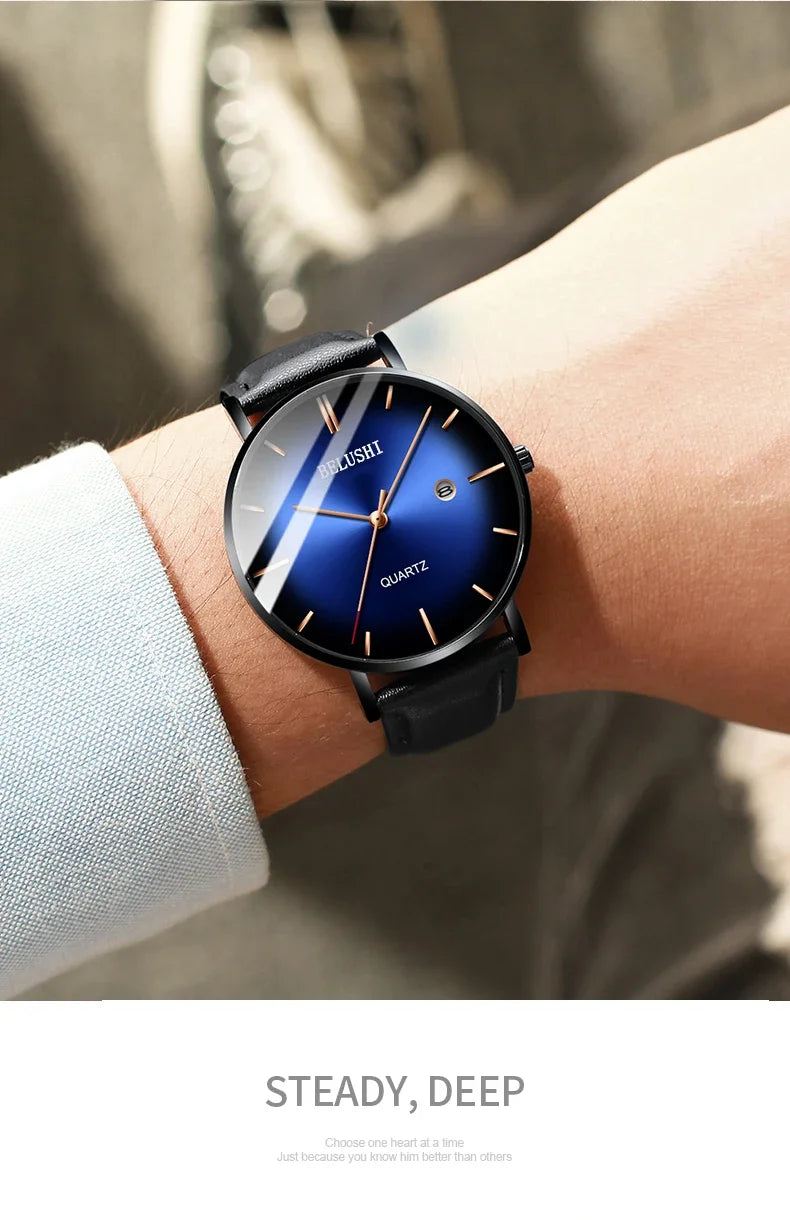 BELUSHI Fashion Mens Watches Top Brand Luxury Slim Steel Mesh Quartz Watch Men Business Waterproof Analog Wrist Watch Male Clock