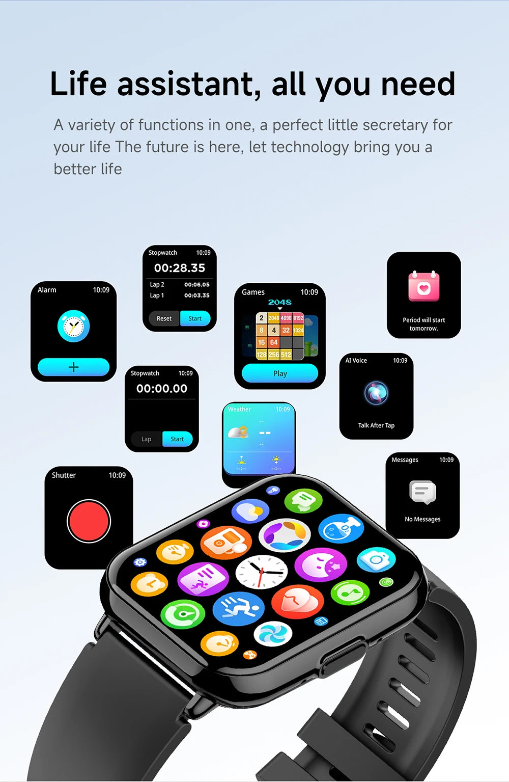 KUMI M2 Smart Watch 1.83" HD Screen ChatGPT 100+ AI Watch Faces 2ATM Bluetooth Calling 100+ Sports Modes Health Monitoring