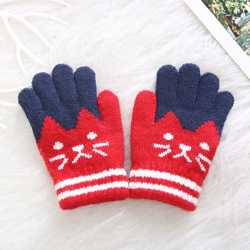 Winter  New  Warm Kids Gloves Cartoon Warm Mittens Toddlers Cute Gloves  Baby Girls Boys Soft Gloves 6-11 Years