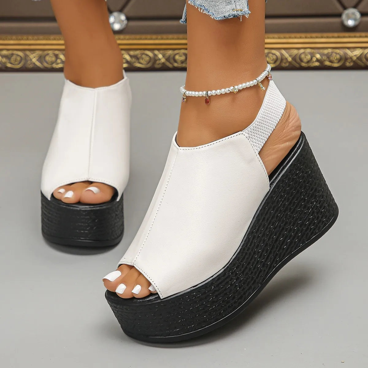 Women Sandals High Quality Summer Leather Wedge Sandals Women  New Platform High Heels Shoes Sexy Open Toe Elegant Sandals