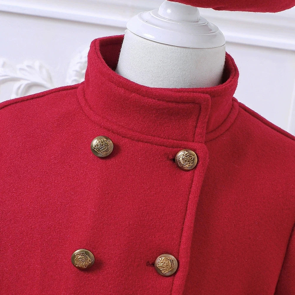 Young Girls' Red Fleece Coat Set And Beret Winter & Fall Jacket & Long Sleeves Warm Outerwear Girls Princess Outfit Clothing