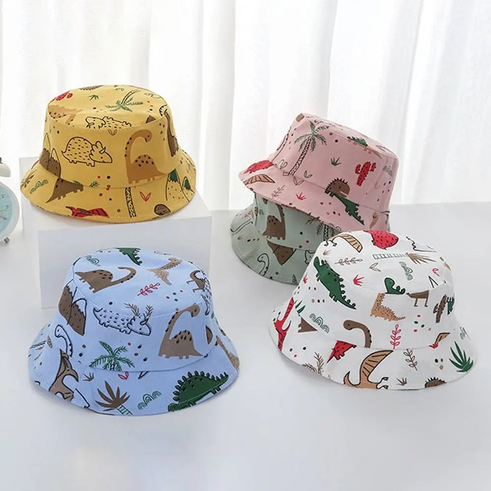 Gorros de cubo con estampado de dinosaurio de dibujos animados para bebé, gorro de pescador infantil con animales bonitos para niño y niña, gorro de Sol de Panamá para niño pequeño de verano